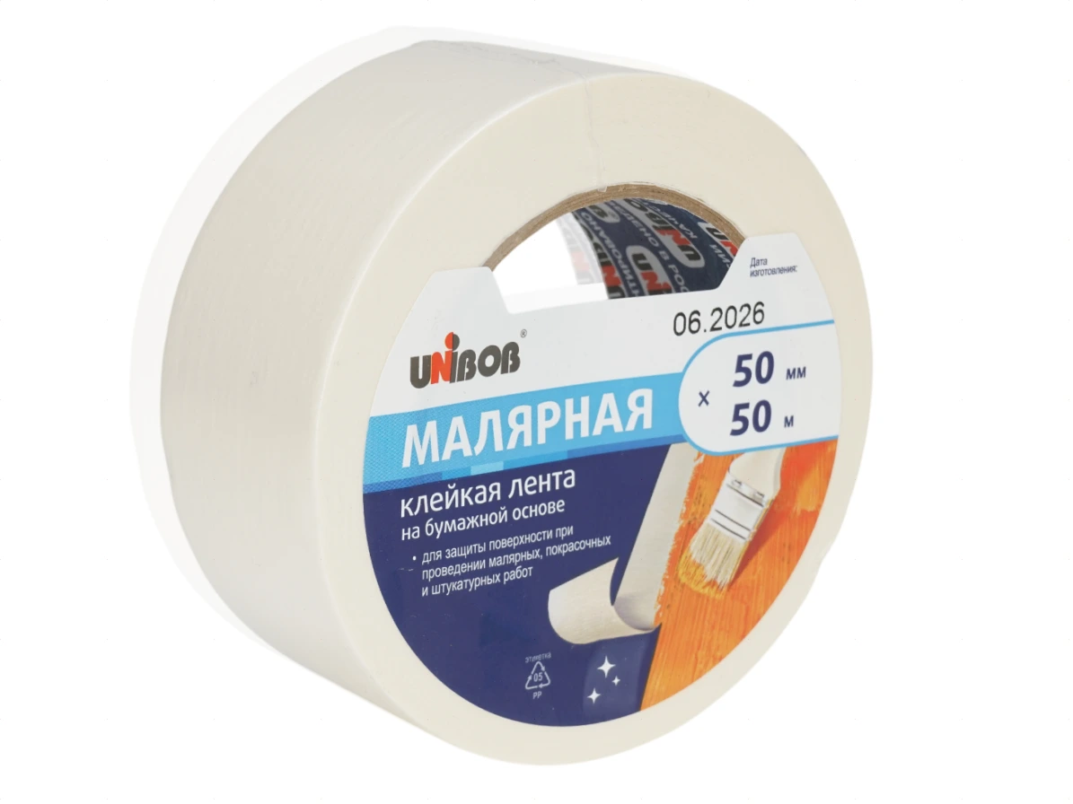 Клейкая лента малярная (крепп) 50мм*50 UNIBOB