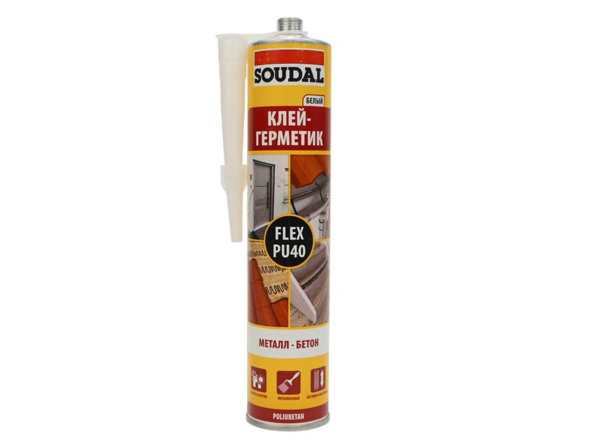 Клей-герметик полиуретановый SOUDAL FLEX PU 40, 300 мл, белый/серый