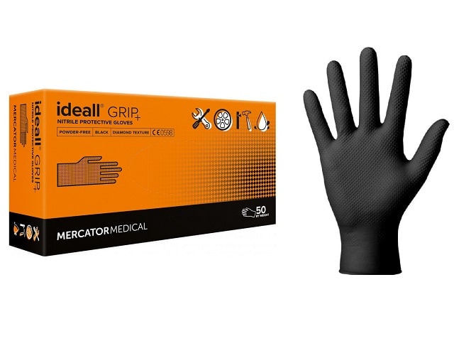 Перчатки нитриловые плотные текстурированные POWERGRIP (IDEALL GRIP), оранжевые, упаковка 25 пар, размеры: M, L, XL, XXL