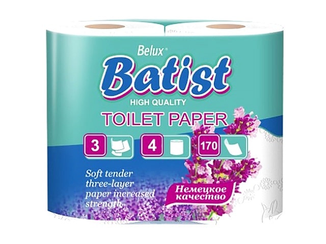 Туалетная бумага Batist 3-х сл, 4 шт, белая