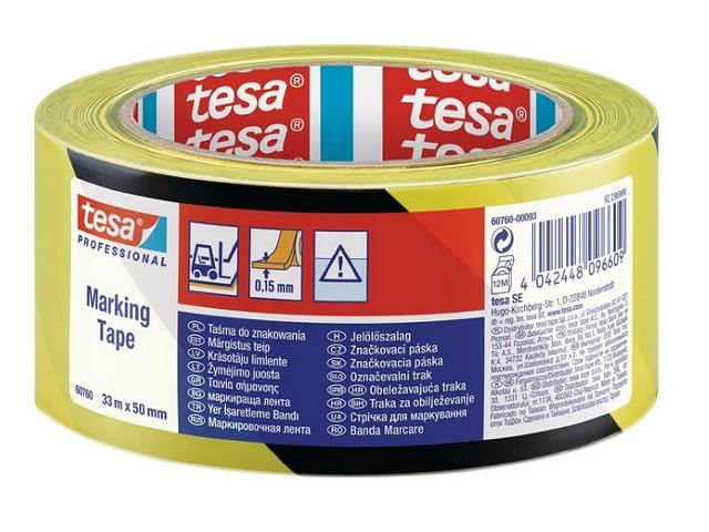 Сигнальная клейкая лента для разметки и маркировки TESA, 50 мм * 33 м, 150 мкм, красно-белая/жёлто-чёрная