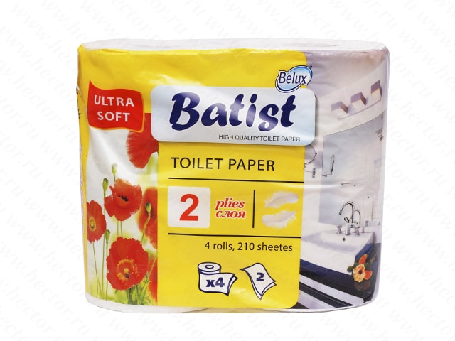 Туалетная бумага Batist 2-х сл, 4 шт, белая